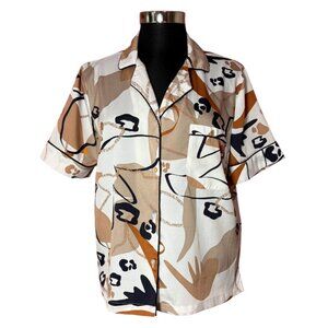 Rachel Zoe Abstract Print 70s Style Flowy Button Down Blouse Women's M